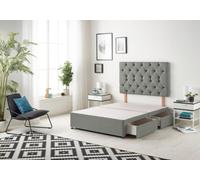 Somnior Beds Premier 4Ft Small Double Divan Bed Base With 30" Tufted Headboard - Linen Fabric, Silver - 2 Drawer