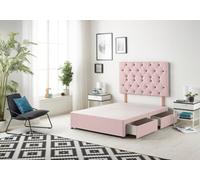 Somnior Beds Premier 4Ft Small Double Divan Bed Base With 30" Tufted Headboard - Plush Velvet, Pink - 2 Drawer