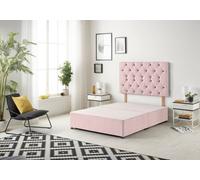 Somnior Beds Premier 4Ft6 Double Divan Bed Base With 30" Tufted Headboard - Plush Velvet, Pink