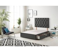 Somnior Beds Premier 4Ft6 Double Divan Bed Base With 30" Tufted Headboard - Tweed Fabric, Charcoal - 2 Drawer