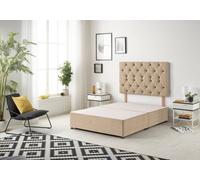 Somnior Beds Premier 6Ft Super King Divan Bed Base With 30" Tufted Headboard - Plush Velvet, Beige