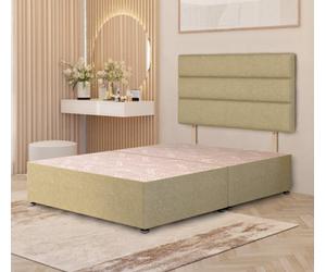 Somnior Beds Somnior Chambery Linen Fabric 4Ft Small Double Divan Bed Base With Upholstered Headboard Beige