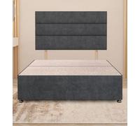 Somnior Beds Somnior Chambery Plush Velvet 4Ft Small Double Divan Bed Base With Upholstered Headboard Charcoal
