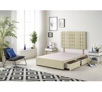 Somnior Bliss Divan Bed Base With 2 Drawers And Upholstered Headboard Linen Fabric In Cream Cream