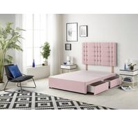 Somnior Bliss Divan Bed Base With 2 Drawers And Upholstered Headboard Plush Velvet In Pink Pink