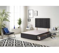 Somnior Bliss Divan Bed Base With 2 Drawers & Upholstered Headboard Plush Velvet in Black | Size: Small Double