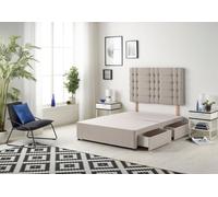 Somnior Bliss Divan Bed Base With 2 Drawers & Upholstered Headboard Plush Velvet in Silver | Size: Small Double Somnior Silver Small Double