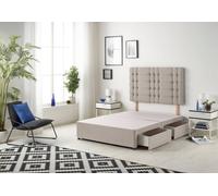 Somnior Bliss Divan Bed Base With 2 Drawers & Upholstered Headboard Plush Velvet in Silver | Size: Small Double