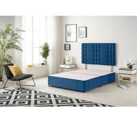 Somnior Bliss Divan Bed Base with Headboard Plush Velvet in Navy | Size: Super King Somnior Navy Super King