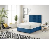 Somnior Bliss Plush Divan Bed With Sprung Memory Foam Mattress And Headboard Plush Fabric In Navy Navy