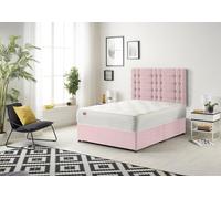 Somnior Bliss Plush Divan Bed with Sprung Memory Foam Mattress & Headboard Plush Fabric in Pink | Size: Small Double Somnior Pink Small Double