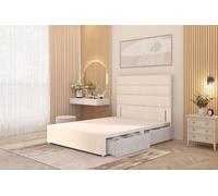 Somnior Chambery Divan Bed Frame 2 Draw with Floor Standing Headboard Velvet in Ivory | Size: Small Single Somnior Ivory Small Single
