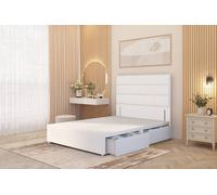 Somnior Chambery Divan Bed Frame 2 Draw with Floor Standing Headboard Velvet in White | Size: Single