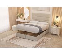 Somnior Chambery Hybrid Pocket Sprung Orthopaedic Ottoman Bed Set with Headboard Tweed Fabric in Natural | Size: Small Single Somnior Natural Small Single
