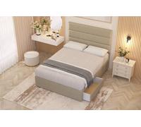 Somnior Chambery Linen Fabric Hybrid Pocket Sprung Orthopaedic Divan Bed Set with 2 Drawers & Upholstered Headboard in Beige | Size: Double