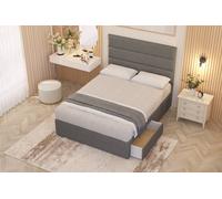 Somnior Chambery Linen Fabric Hybrid Pocket Sprung Orthopaedic Divan Bed Set with 2 Drawers & Upholstered Headboard in Mid Grey | Size: King