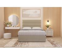 Somnior Chambery Linen Fabric Hybrid Pocket Sprung Orthopaedic Divan Bed Set with Upholstered Headboard in Beige | Size: Small Single