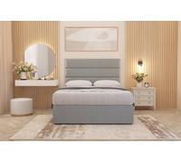 Somnior Chambery Linen Fabric Hybrid Pocket Sprung Orthopaedic Divan Bed Set with Upholstered Headboard in Light Grey | Size: Double