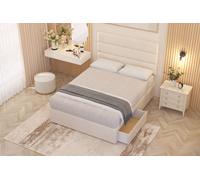 Somnior Chambery Plush Velvet Hybrid Pocket Sprung Orthopaedic Divan Bed Set with 2 Drawers & Upholstered Headboard in Ivory | Size: King Somnior Ivory King
