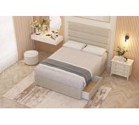 Somnior Chambery Tweed Fabric Hybrid Pocket Sprung Orthopaedic Divan Bed Set with 2 Drawers & Upholstered Headboard in Natural | Size: Single Somnior Natural Single
