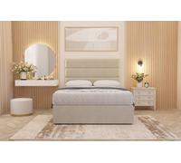 Somnior Chambery Tweed Fabric Hybrid Pocket Sprung Orthopaedic Divan Bed Set with Upholstered Headboard in Natural | Size: Single