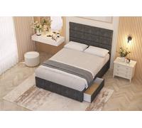 Somnior Chambery Tweed Fabric Midnight Pocket Sprung Divan Storage Bed With 4 Drawers & Headboard In Charcoal Charcoal
