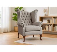 Somnior Chesterfield Queen Anne Scrolled Arm Chair Dapple Fabric in Silver | Size: 1 Seater Somnior Silver 1 Seater