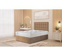 Somnior Cube Velvet Divan Bed Set with Memory Foam Mattress: Olive Black Divan Bed Mattress/4 Drawers/6FT Super King