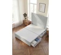 Somnior Eleanor Divan Base 2 Drawers & 54" Floor Standing Headboard Linen Fabric in Light Grey | Size: King Somnior Light Grey King