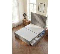 Somnior Eleanor Divan Base 2 Drawers & 54" Floor Standing Headboard Linen Fabric in Mid Grey | Size: Single Somnior Mid Grey Single