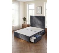 Somnior Eleanor Divan Base 2 Drawers & 54" Floor Standing Headboard Plush Velvet in Charcoal | Size: Double Somnior Charcoal Double