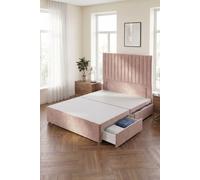 Somnior Eleanor Divan Base 2 Drawers & 54" Floor Standing Headboard Plush Velvet in Pink | Size: Small Double Somnior Pink Small Double