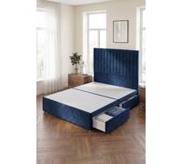 Somnior Eleanor Divan Base 2 Drawers And 54" Floor Standing Headboard Plush Velvet In Navy