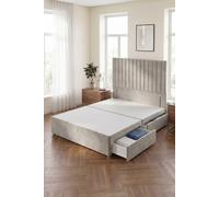 Somnior Eleanor Divan Base 2 Drawers And 54" Floor Standing Headboard Plush Velvet In Silver