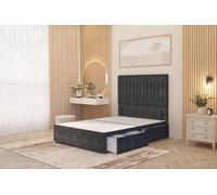 Somnior Eleanor Divan Base 2 Drawers And 54" Floor Standing Headboard Tweed Fabric In Charcoal Charcoal