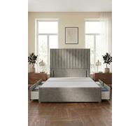 Somnior Eleanor Divan Base 4 Drawers & 54" Floor Standing Headboard Linen Fabric in Mid Grey | Size: King Somnior Mid Grey King