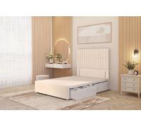 Somnior Eleanor Divan Base 4 Drawers & 54" Floor Standing Headboard Plush Velvet in Ivory | Size: King Somnior Ivory King