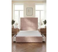 Somnior Eleanor Divan Base 4 Drawers & 54" Floor Standing Headboard Plush Velvet in Pink | Size: Small Double Somnior Pink Small Double