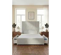 Somnior Eleanor Divan Base 4 Drawers And 54" Floor Standing Headboard Linen Fabric In Light Grey