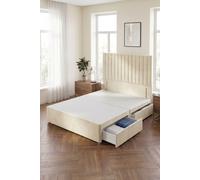 Somnior Eleanor Divan Bed 2 Drawers & 54" Floor Standing Headboard Velvet in Ivory | Size: Small Double Somnior Ivory Small Double