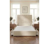 Somnior Eleanor Divan Bed 4 Drawers & 54" Floor Standing Headboard Linen in Beige | Size: King
