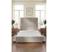 Somnior Eleanor Divan Bed 4 Drawers & 54" Floor Standing Headboard Velvet in Silver | Size: King