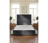 Somnior Eleanor Divan Bed Base 4 Drawers And 54" Floor Standing Headboard Velvet In Charcoal Charcoal