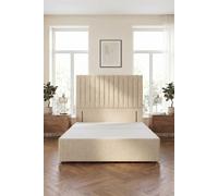 Somnior Eleanor Divan Bed Base with 54" Floor Standing Headboard Linen Fabric in Beige | Size: Small Single Somnior Beige Small Single