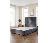 Somnior Eleanor Divan Bed Base with 54" Floor Standing Headboard Plush Velvet in Charcoal | Size: Small Double Somnior Charcoal Small Double