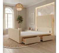 Somnior Eleanor Linen Divan Base 2 Drawers 54" Headboard & 22" Footboard In Beige Beige