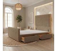 Somnior Eleanor Linen Divan Base 2 Drawers 54" Headboard & 22" Footboard in Brown | Size: Double