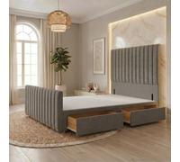 Somnior Eleanor Linen Divan Base 2 Drawers 54" Headboard & 22" Footboard In Silver Silver