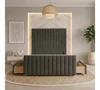 Somnior Eleanor Linen Divan Base 4 Drawers 54" Headboard & 22" Footboard In Dark Grey Dark Grey