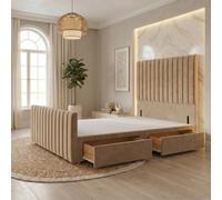 Somnior Eleanor Velvet Divan Base 2 Drawers 54" Headboard & 22" Footboard in Beige | Size: Small Double